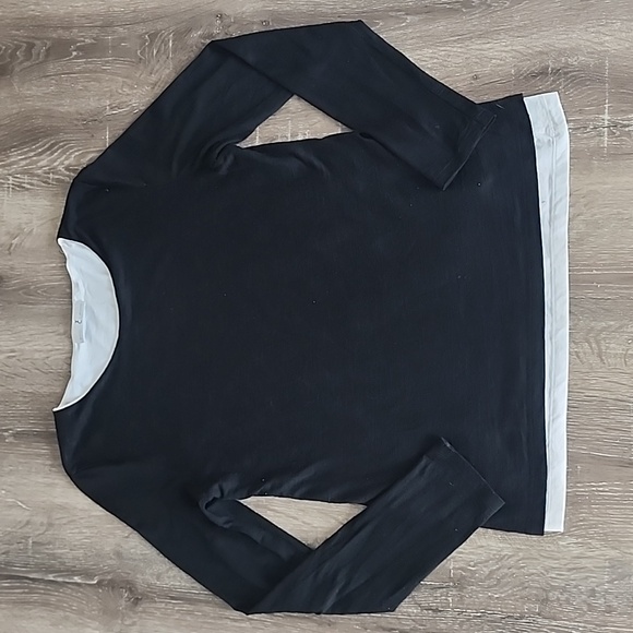 YC WHYCI Milano Wool Blend Layered Long Sleeve Scoop Neck Top Black White - Picture 1 of 10